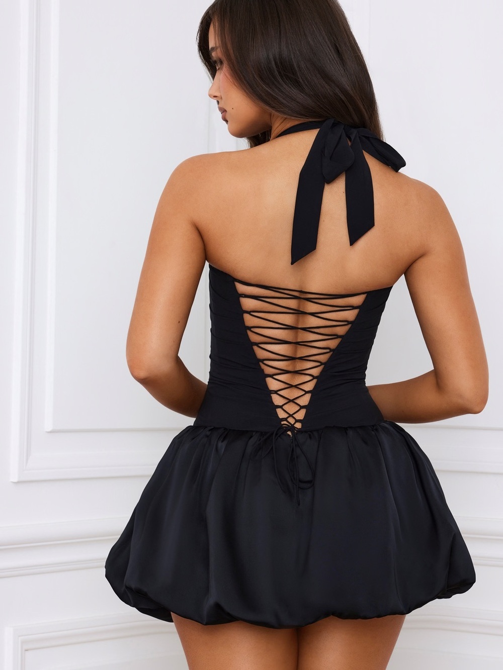 Oh Polly Black Halter Bubble Mini Dress - Picture 4 of 10